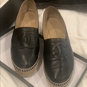 Chanel espadrilles size 39 black lamb skin